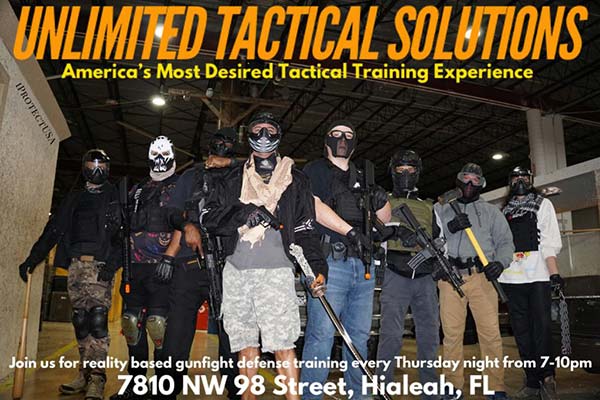 Group of participants in tactical gear at 3B Tactical's Unlimited Tactical Solutions program in Miami, FL